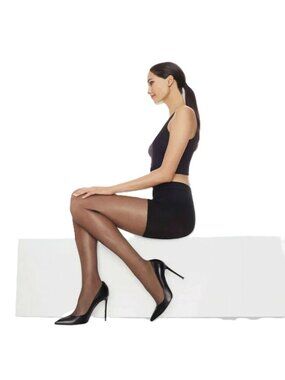 Hanes Premium Leg Boost Womens Medium Black Control Top Tights Semi-Sheer